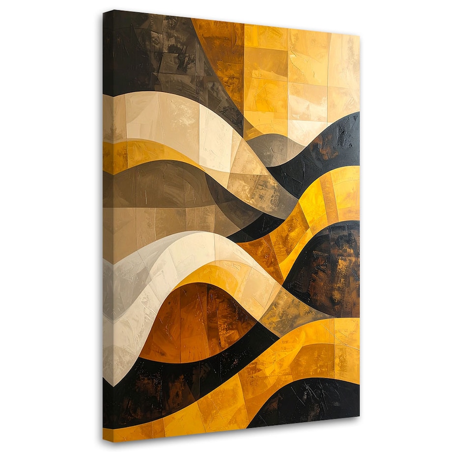 Obraz do salonu sypialni biura loftu, Abstrakcja linie kształty zółty czarny złoty