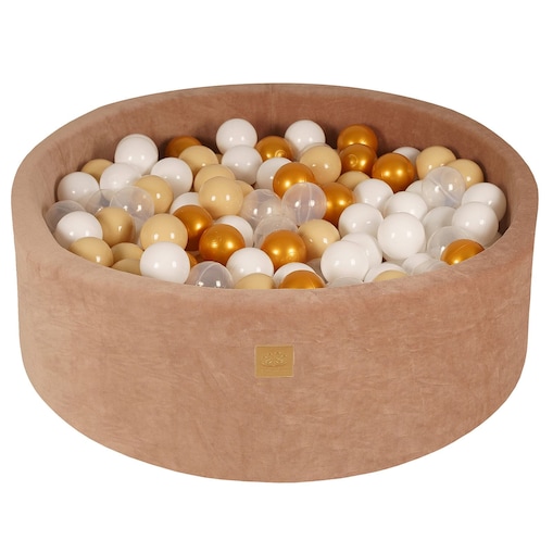 MeowBaby® Velvet Beżowy Okrągły Suchy Basen 90x30cm dla Dziecka, piłki: Złoty/Beż/Biały/Transparent