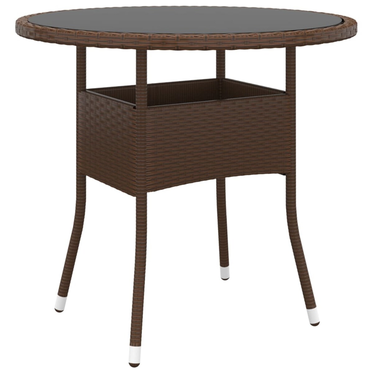 vidaXL Stolik ogrodowy, Ø80x75 cm, szkło i rattan PE, brązowy