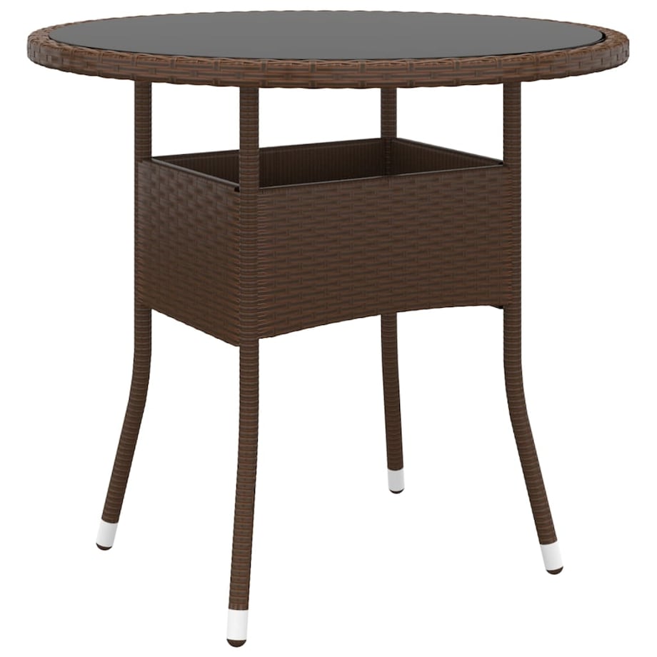 vidaXL Stolik ogrodowy, Ø80x75 cm, szkło i rattan PE, brązowy