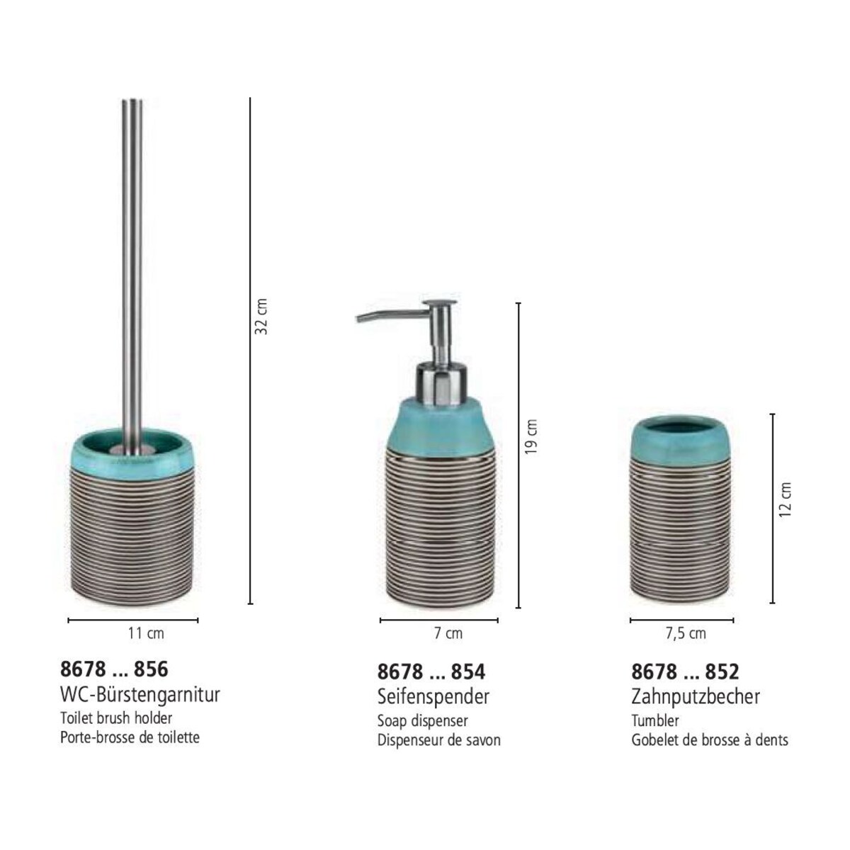 Kleine Wolke Okapi Szczoteka toaletowa ze stojakiem ceramika Mauritius paski