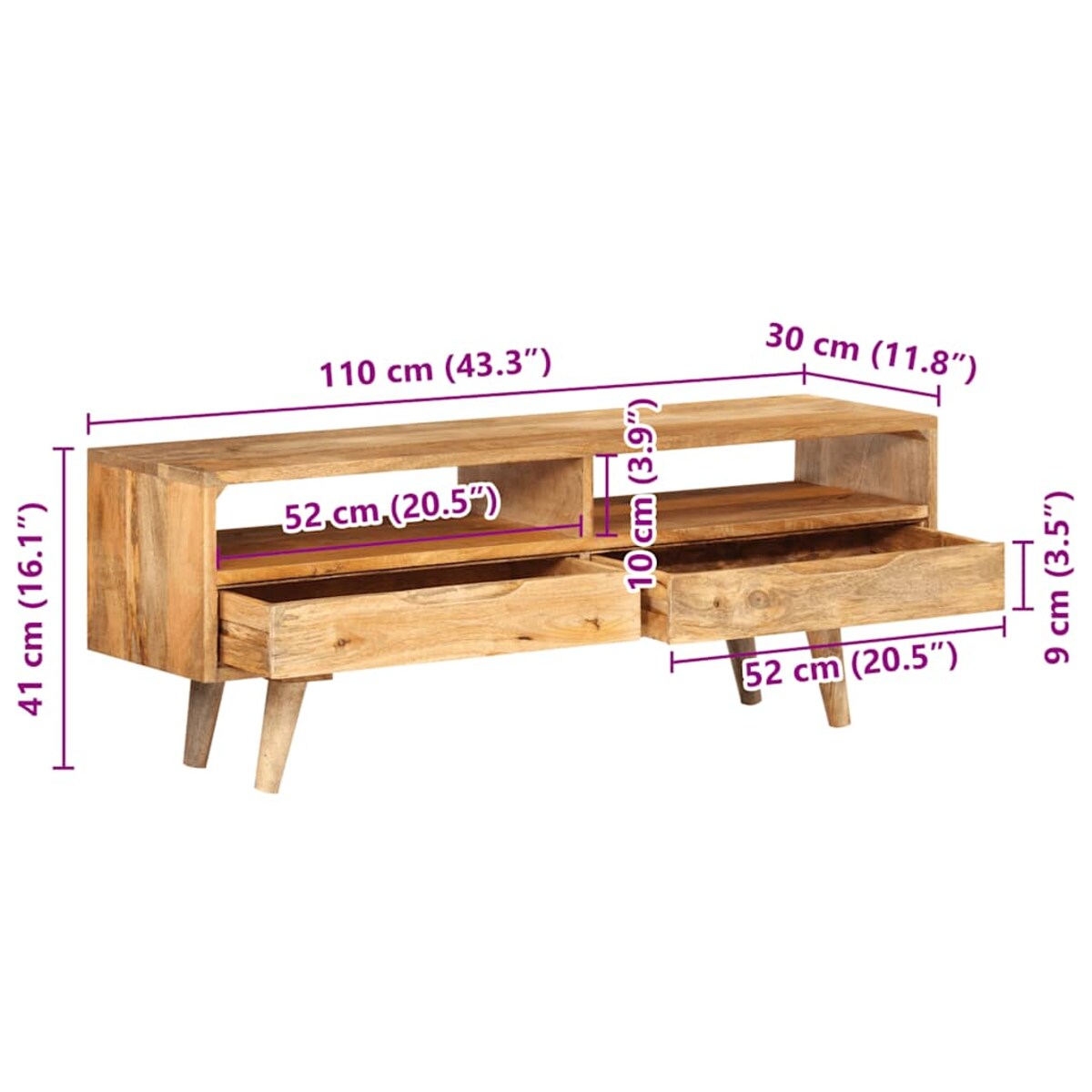 vidaXL Szafka pod telewizor, 110x30x41 cm, lite drewno mango