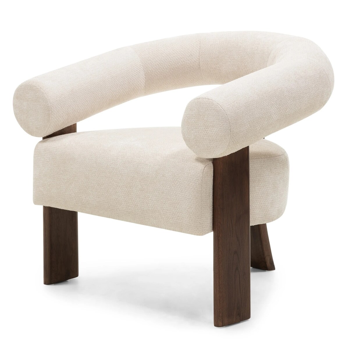 Fotel wypoczynkowy kremowy bouclé/dąb orzech Ilady