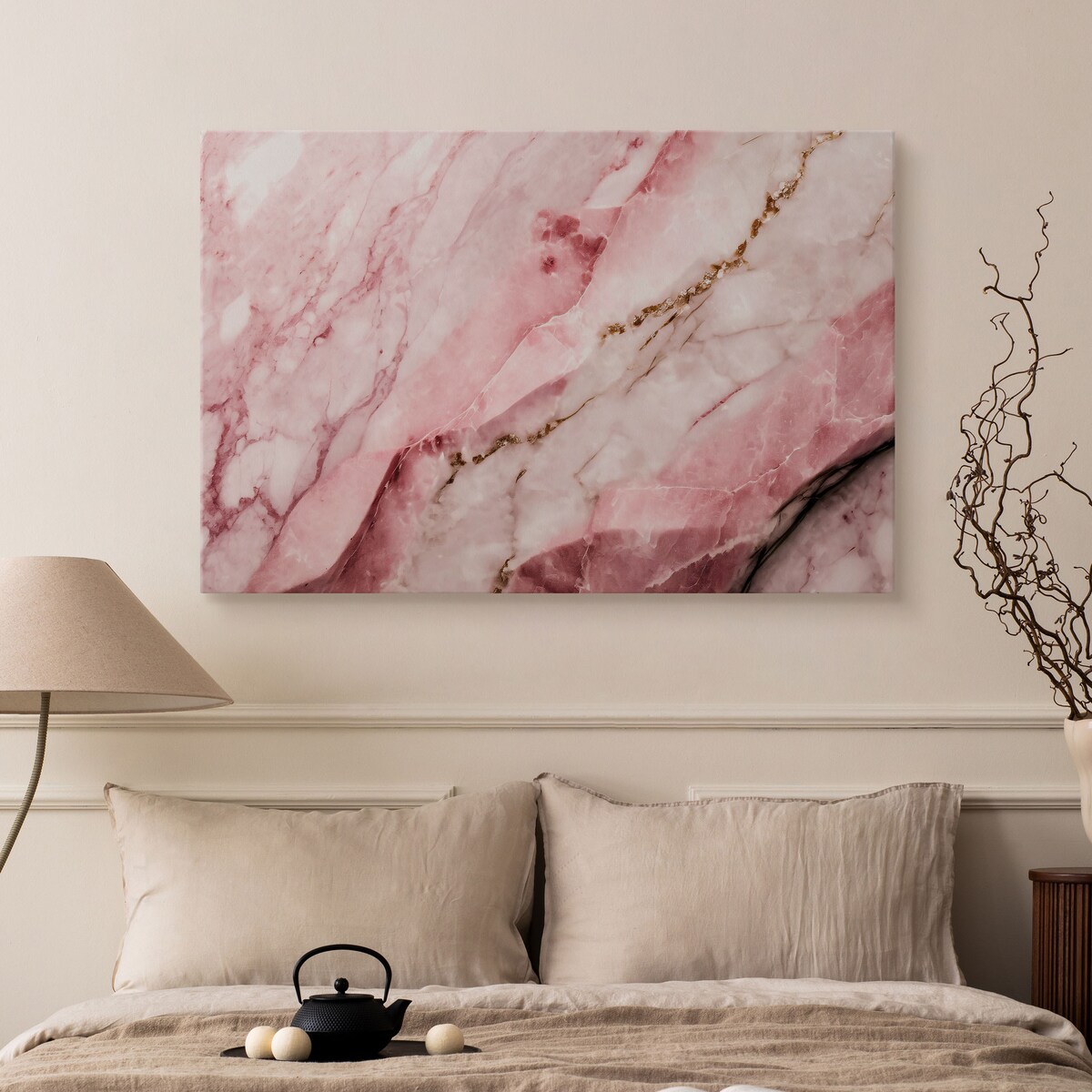 OBRAZ DO SYPIALNI RÓŻOWY MARMUR ABSTRAKCJA STYL GLAMOUR 40x30cm