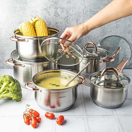 Zestaw garnków stalowych 10 ele. garnki na indukcję komplet Rosegold KINGHOFF
