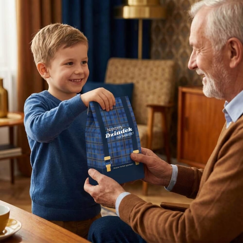 PREZENT UPOMINEK PODARUNEK NA DZIEŃ DZIADKA URODZINY 10 SMAKÓW HERBAT SYPANYCH PREMIUM GIFT BOX KOSZ PUDEŁKO ZESTAW PREZENTOWY UPOMINKOWY