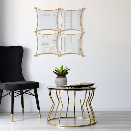 Lustro ścienne Jalo, kolor złoty, żelazo i płyta MDF, 68 x 3,5 x 68 cm, do salonu i przedpokoju, Mauro Ferretti