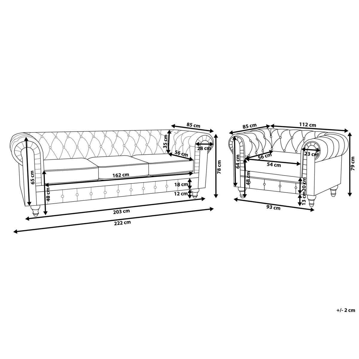 Komplet wypoczynkowy 4-osobowy duży beżowy CHESTERFIELD