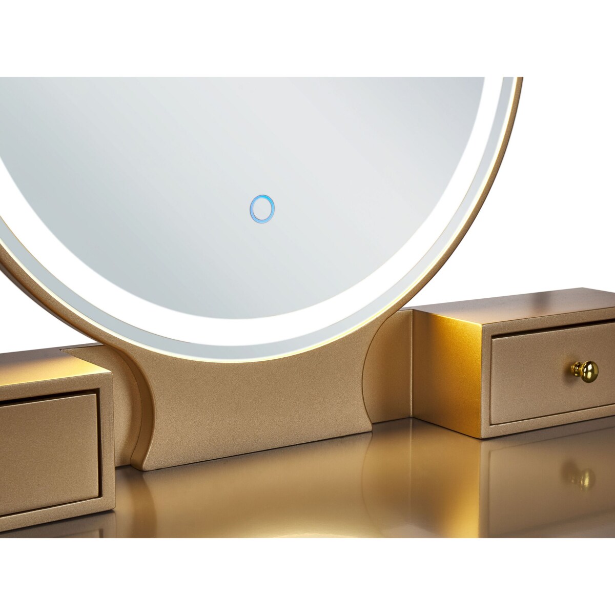 Toaletka 4 szuflady lustro LED ze stołkiem szaro-złota FEDRY