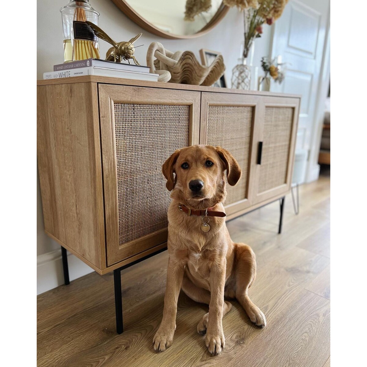 Szafka trzydrzwiowa fronty rattanowe jasne drewno PASCO