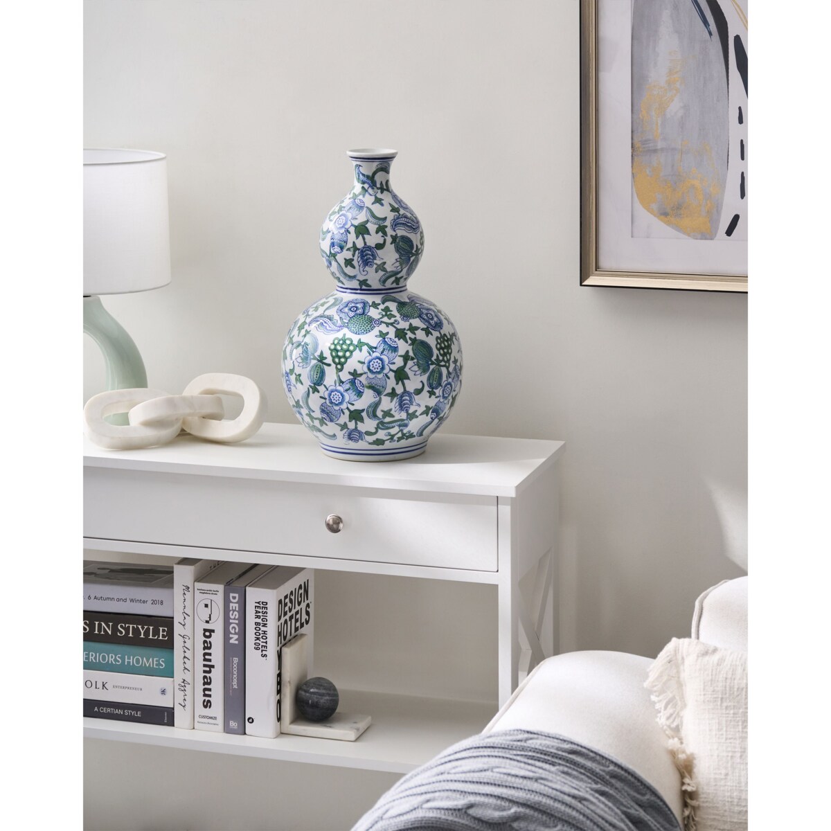 Wazon na kwiaty MOSTOLES Porcelana 45 cm Biały/ niebieski