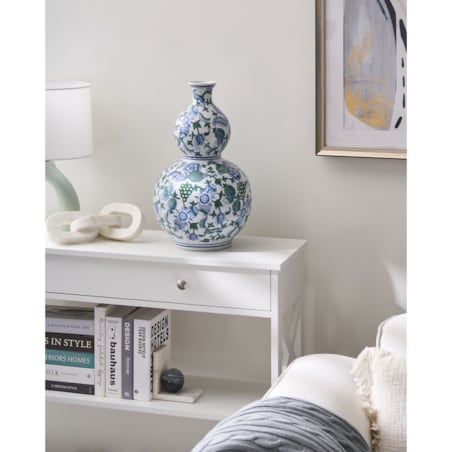 Wazon na kwiaty MOSTOLES Porcelana 45 cm Biały/ niebieski