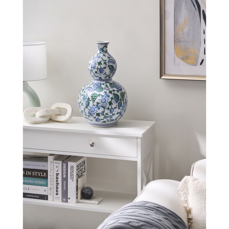 Wazon na kwiaty MOSTOLES Porcelana 45 cm Biały/ niebieski