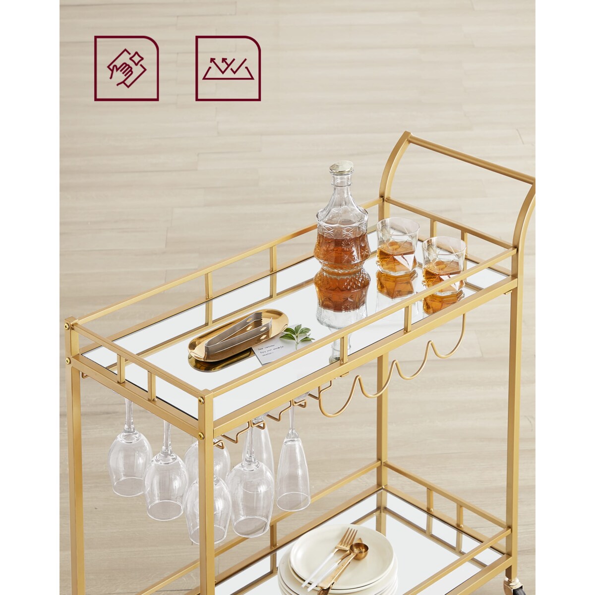 Barek Na Kółkach Regał 86X38X90 Cm Złoty