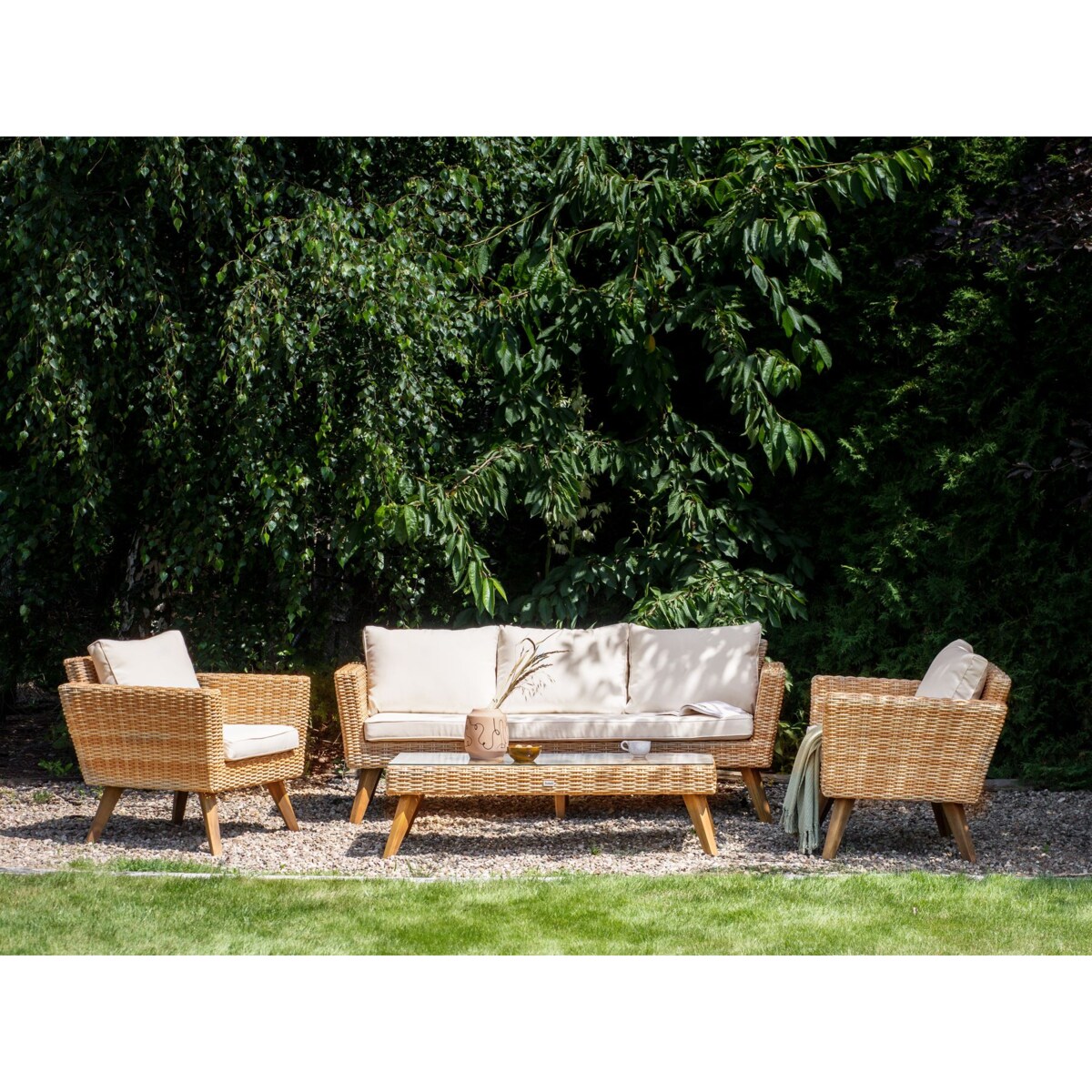 Zestaw ogrodowy ze stolikiem dla 5 osób VITTORIA XL Technorattan Złamana biel