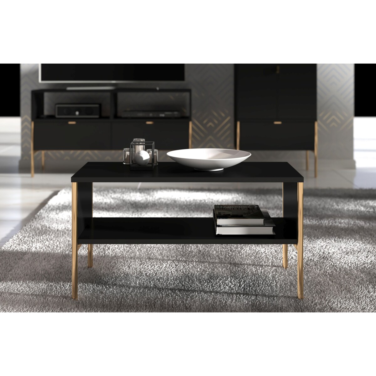 Elegancki czarny stolik kawowy Skandica POLKA na złotych nóżkach