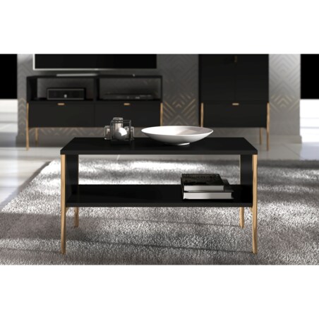 Elegancki czarny stolik kawowy Skandica POLKA na złotych nóżkach