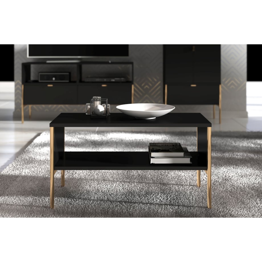 Elegancki czarny stolik kawowy Skandica POLKA na złotych nóżkach