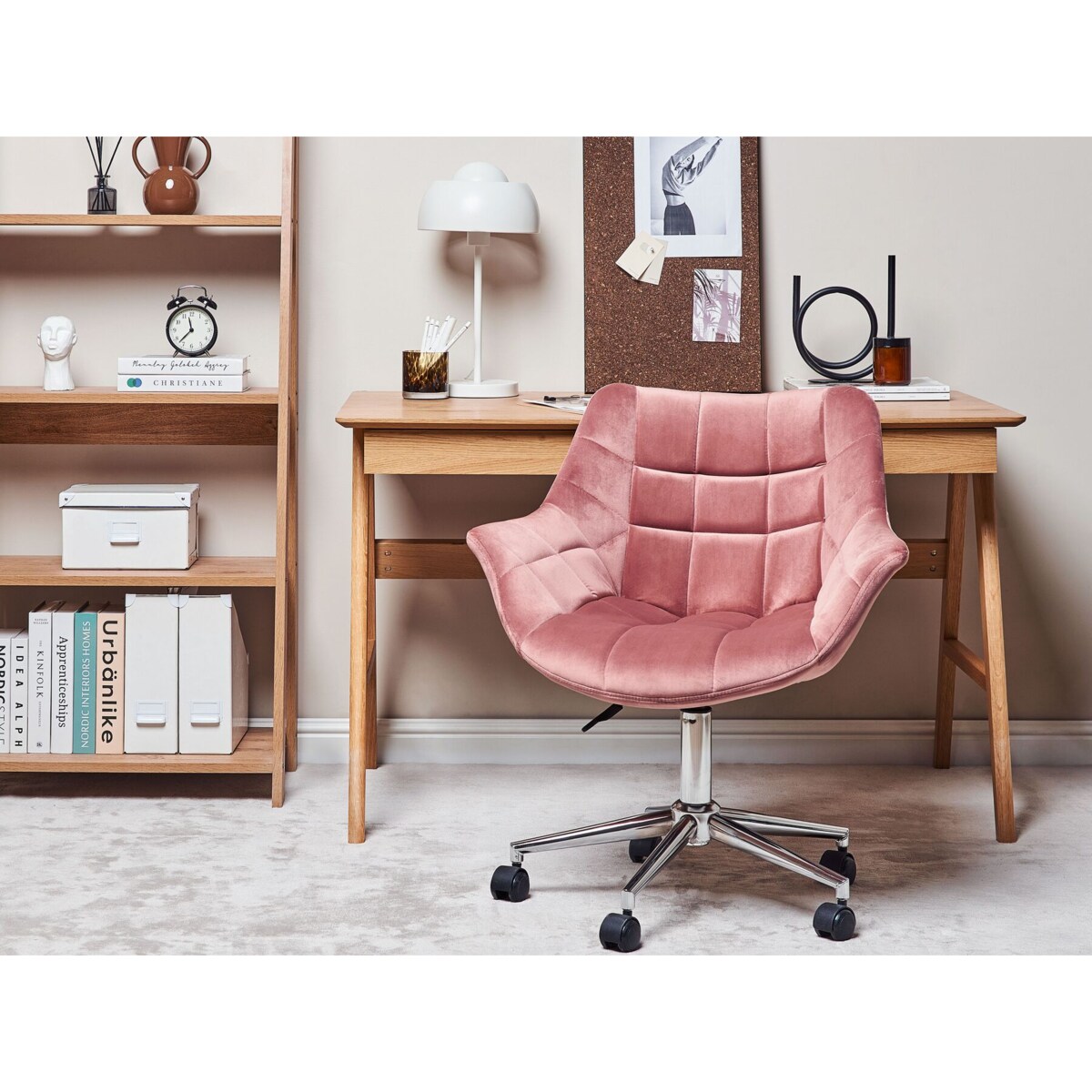 Krzesło biurowe regulowane welurowe różowe LABELLE
