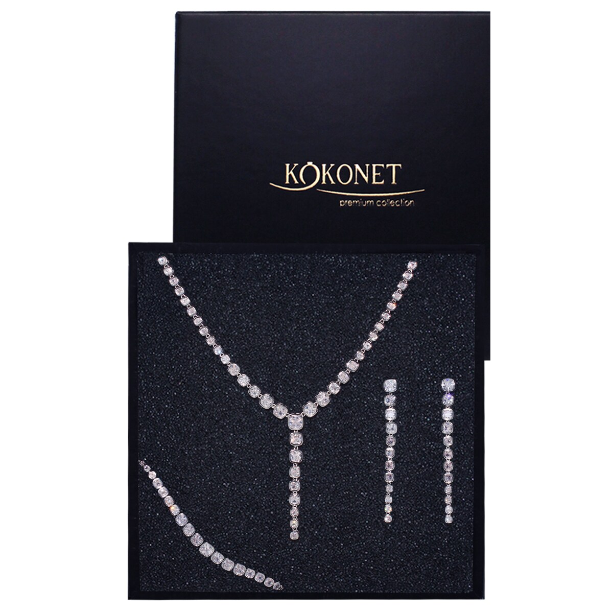 Komplet 3 częściowy biżuterii ślubnej naszyjnik kolczyki bransoletka WOW