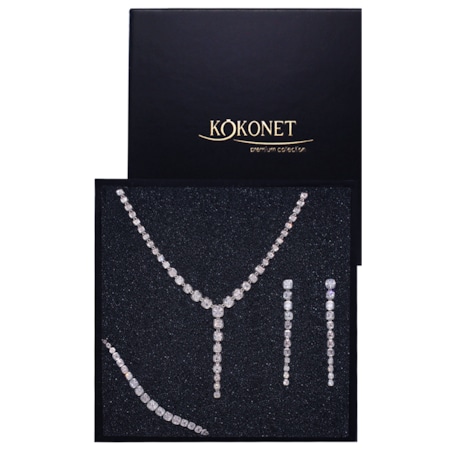 Komplet 3 częściowy biżuterii ślubnej naszyjnik kolczyki bransoletka WOW