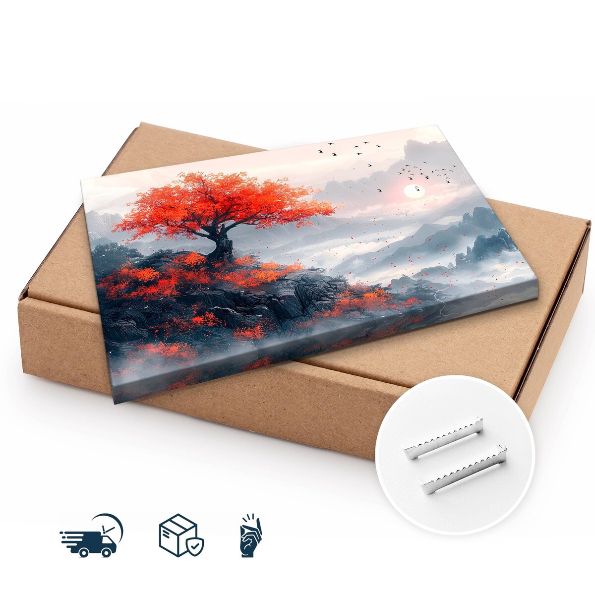 Obraz Na Płótnie Krajobraz Góry We Mgle Ptaki Styl Japoński Natura 70x50cm