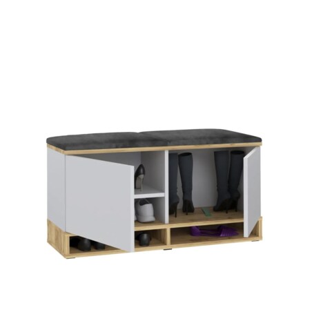 Szafka na buty z siedziskiem DUBAI biała/dąb craft/szara