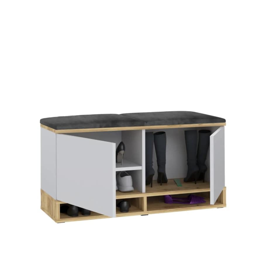 Szafka na buty z siedziskiem DUBAI biała/dąb craft/szara