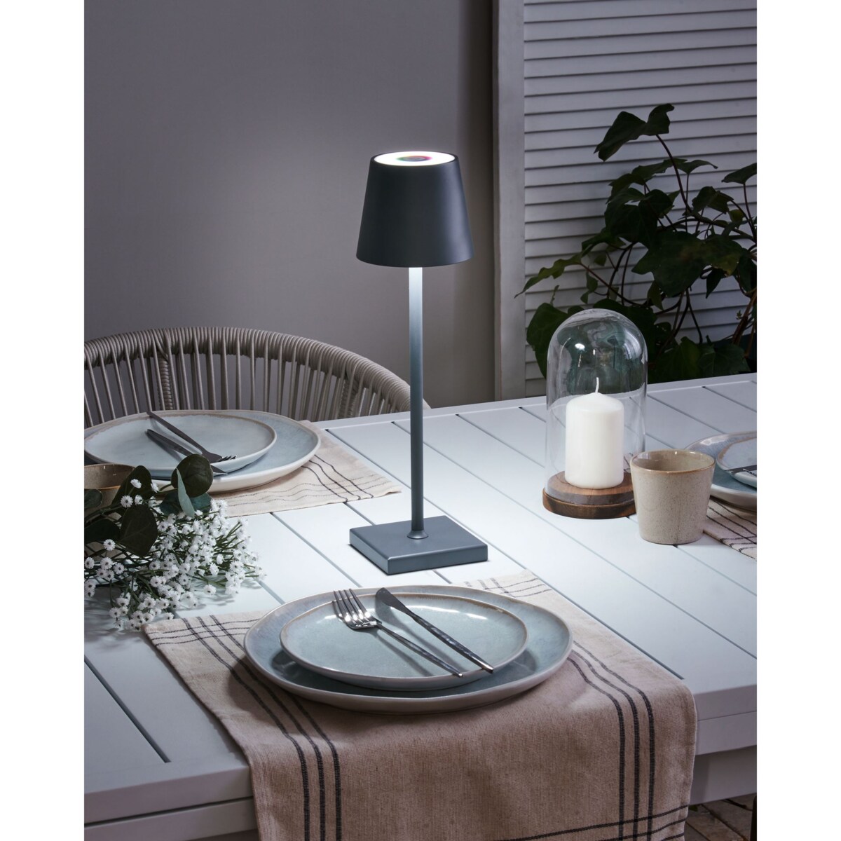 Bezprzewodowa lampa stołowa metalowa ciemnoszara VALIRA