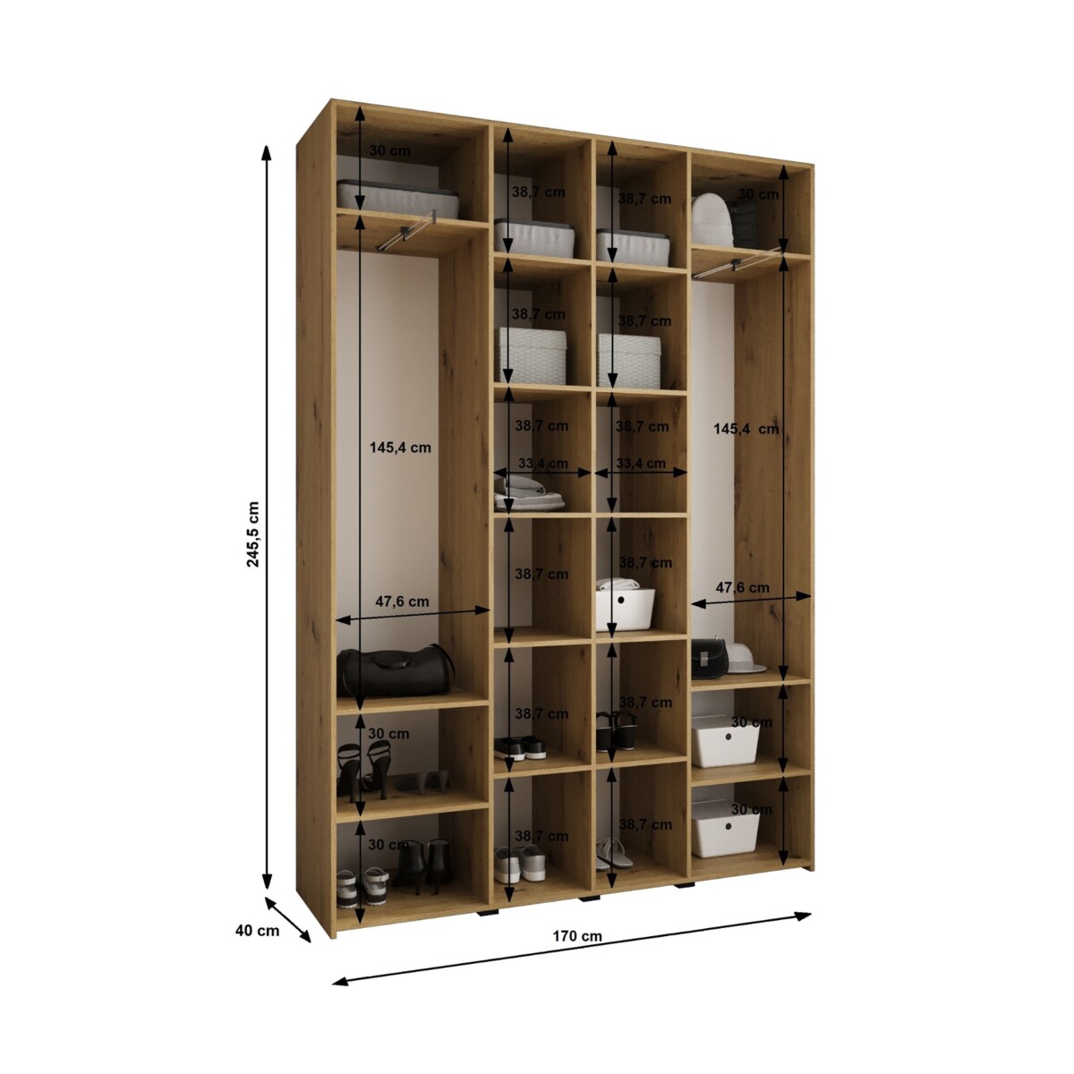 Szafa czterodrzwiowa Como 1 170 gł.40 biały+czarny