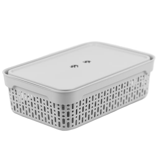 Koszyk Koszyczek Ażurowy M Plastikowy Na Kosmetyki Do Łazienki Pojemnik Z Pokrywką Zamykany Z Dziurkami Jasnoszary