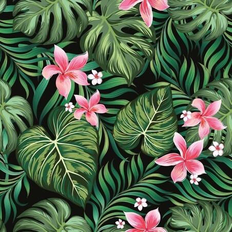 Tapeta Tropikalne Liście Egzotyczne Kwiaty