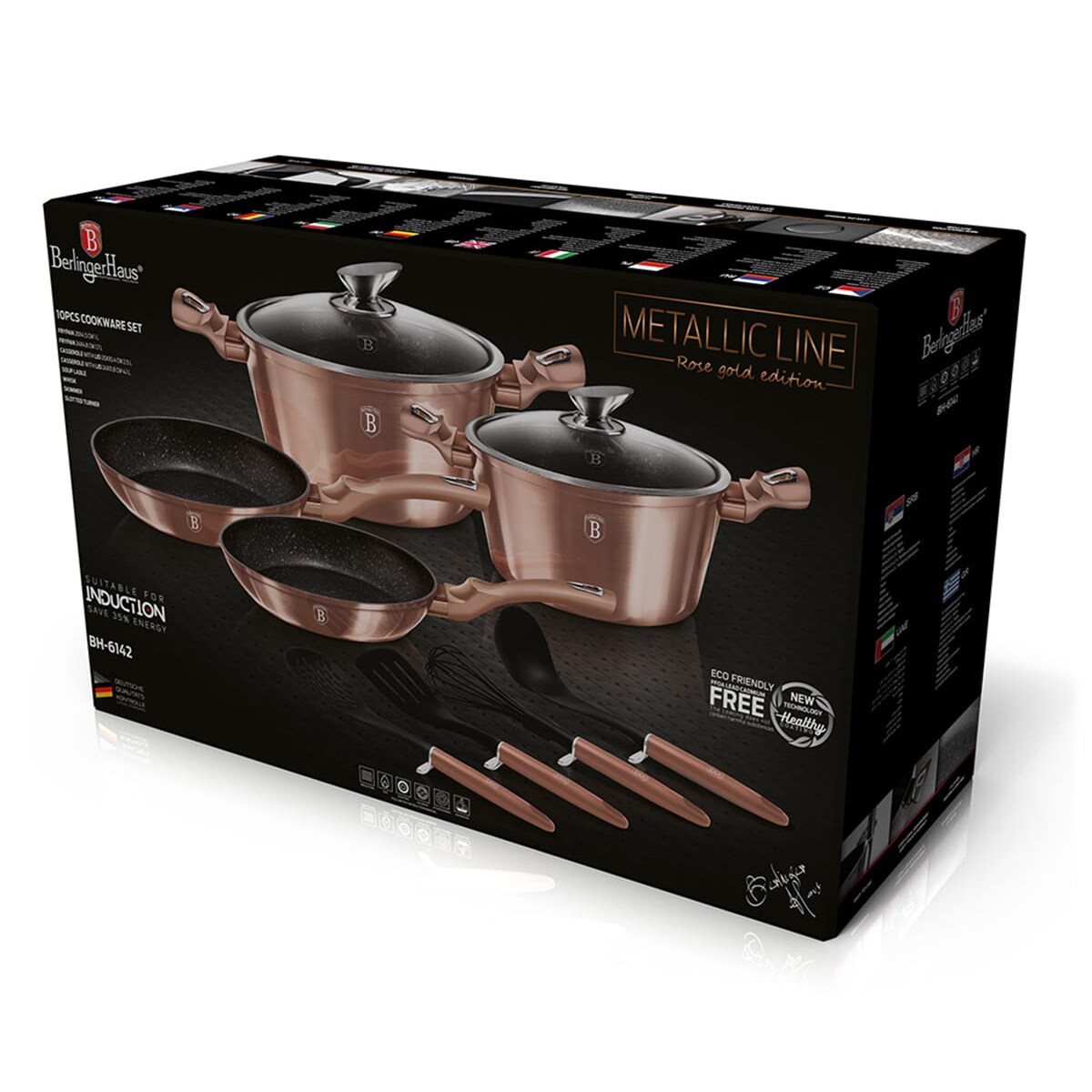 Zestaw 10 elementów garnki, patelnie, akcesoria Metallic Line Rose Gold Berlinger Haus BH-6142