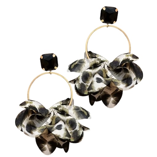 Długie kolczyki koła z zieloną PANTERKĄ satyna połysk eleganckie wesele