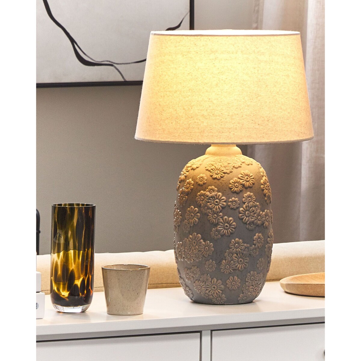 Lampa stołowa ceramiczna szaro-beżowa FERREY