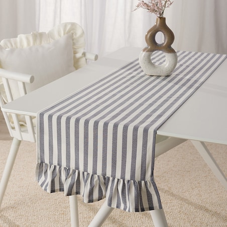 Bieżnik z falbaną 40x160 cm 40x160 granatowo-białe pasy (1,5cm)