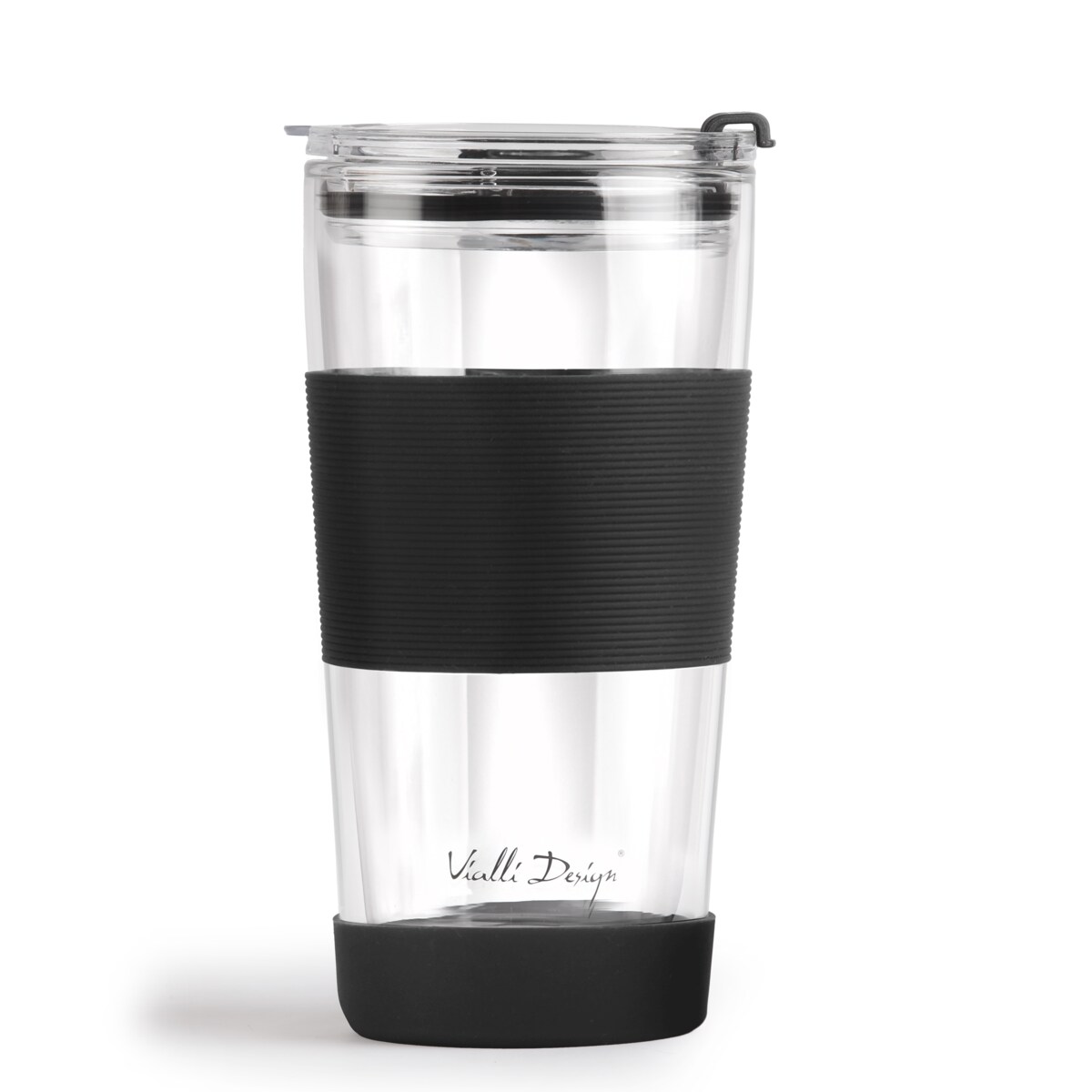 Kubek termiczny szklany ze słomką 600 ml czarny Fuori 30374
