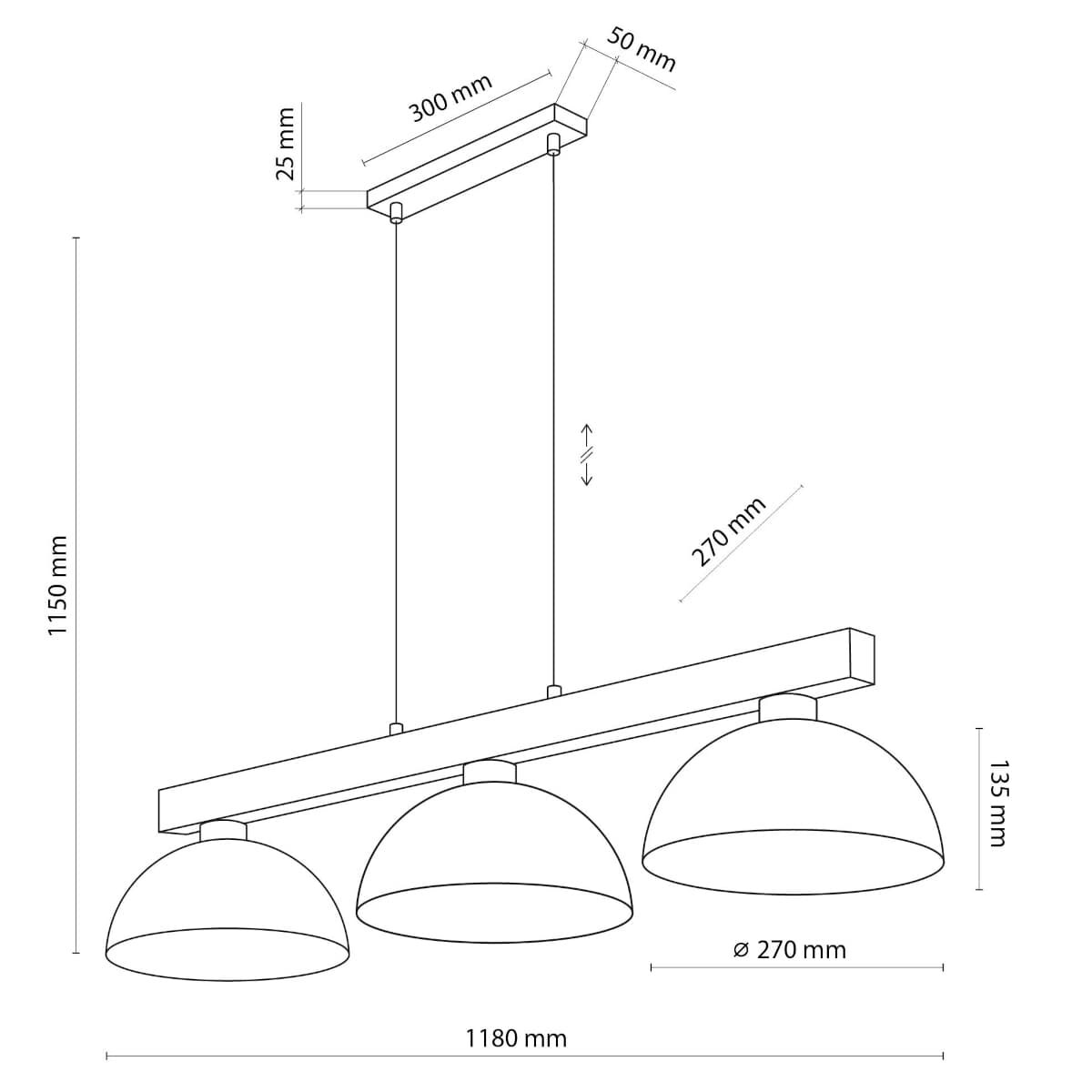 Potrójna lampa wisząca Oslo 4710 TK Lighting drewniana czarna