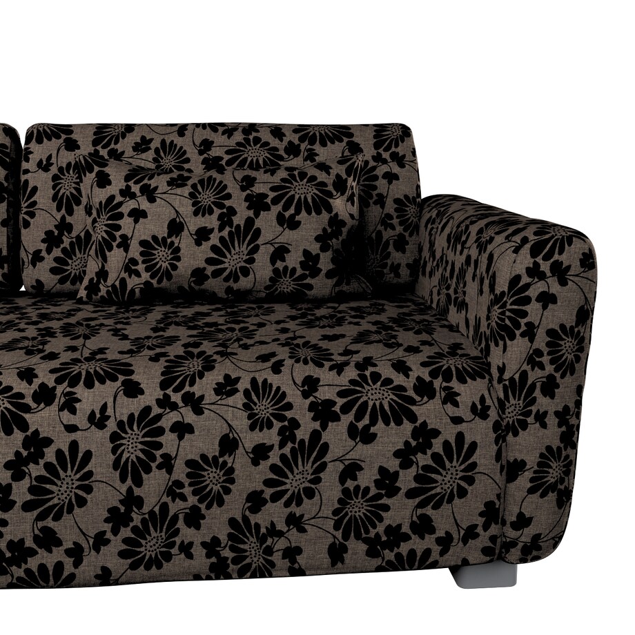 Pokrowiec na sofę 2-osobową jeden podłokietnik Mysinge, czarne kwiaty na brązowym tle, sofa Mysinge 2-os. jeden podłokietnik, Living II