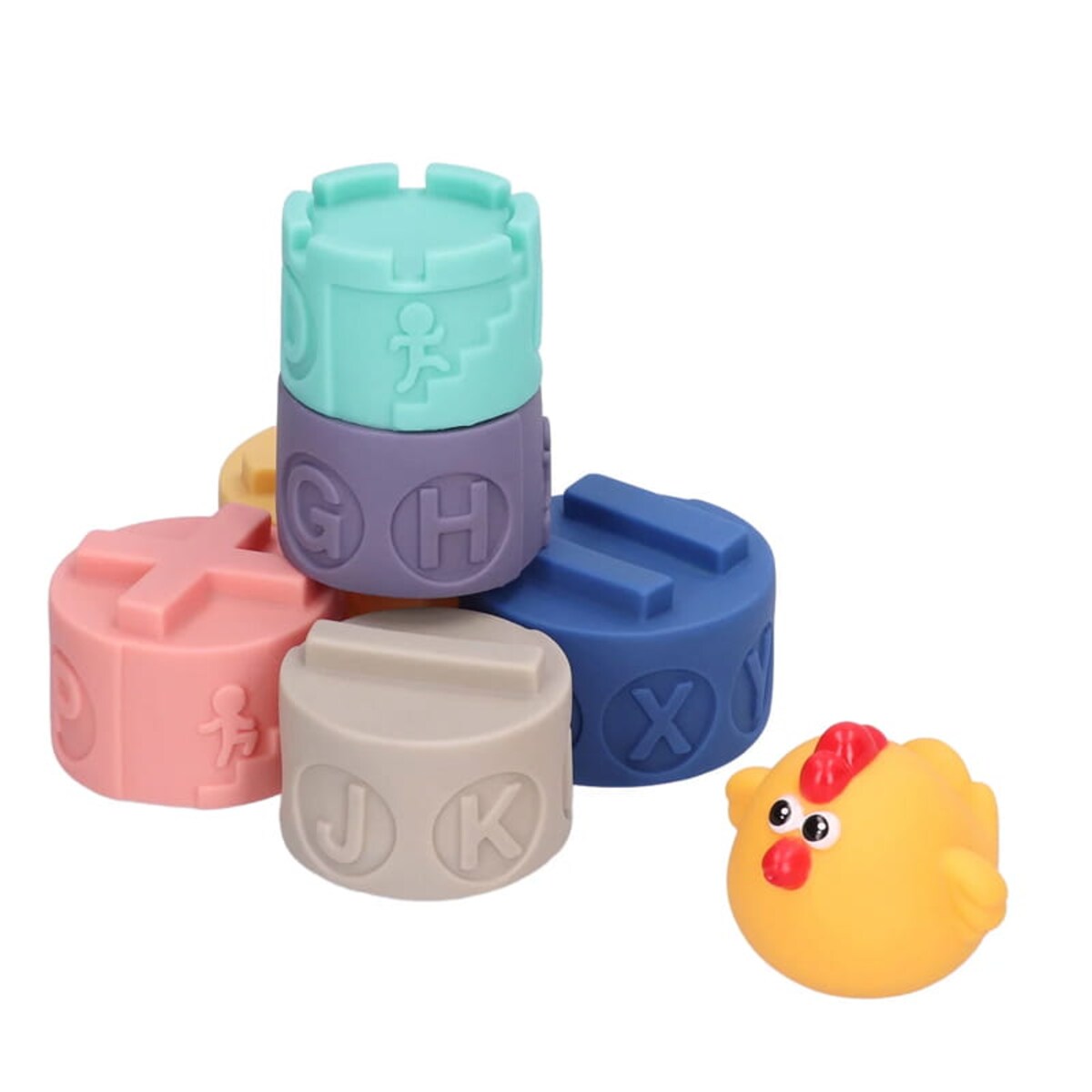 Wieża sensoryczna z kurką - miękkie klocki