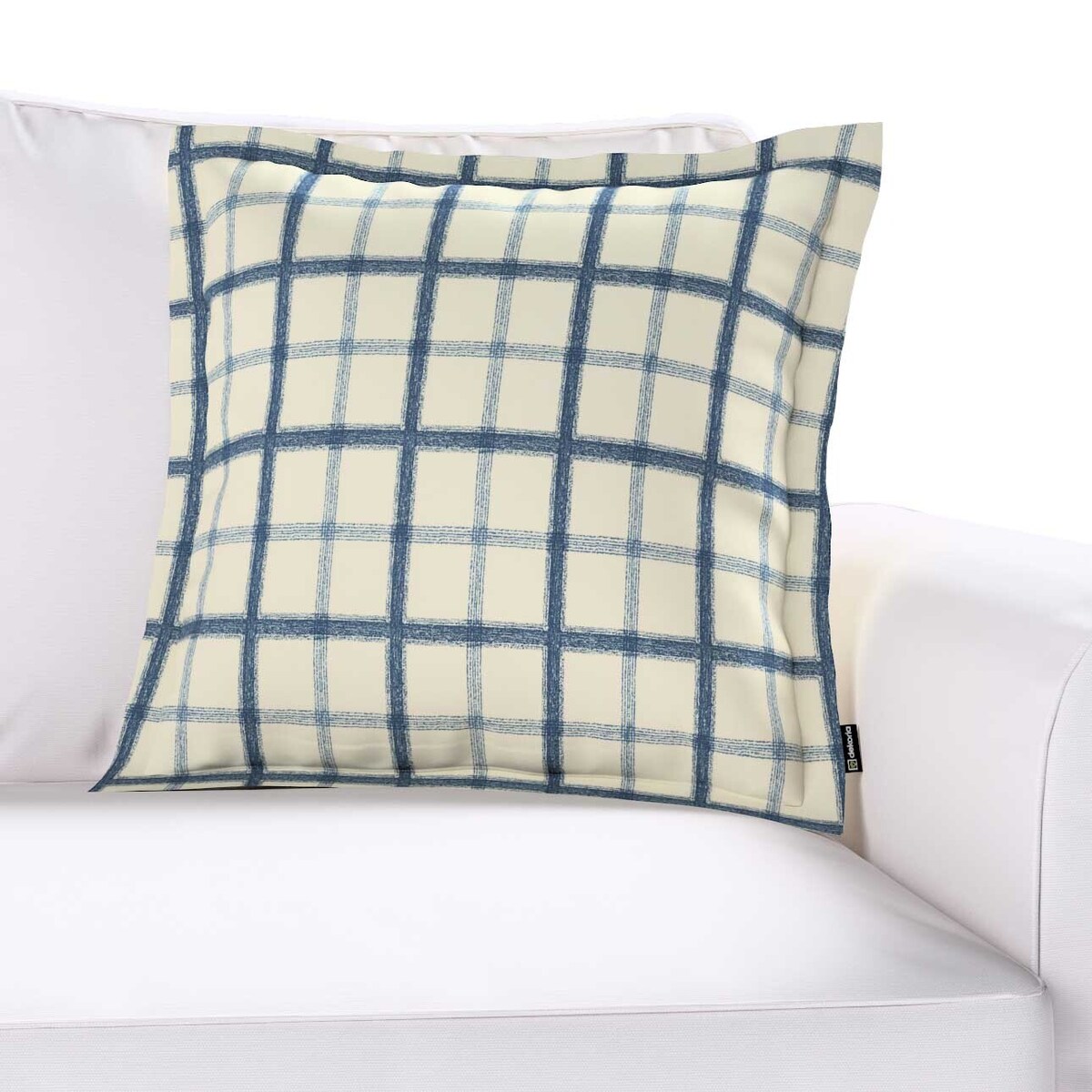 Poszewka Mona na poduszkę 45x45 niebieska kratka tle ecru