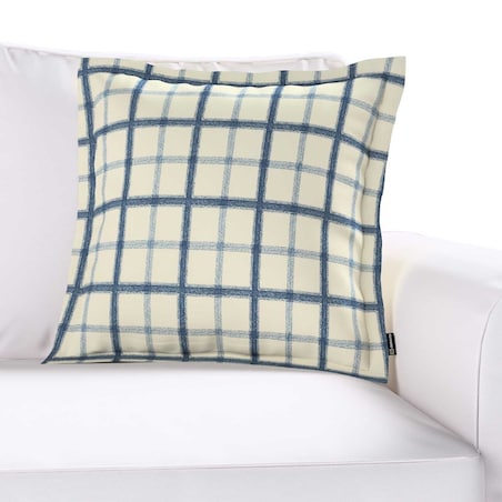 Poszewka Mona na poduszkę 45x45 niebieska kratka tle ecru