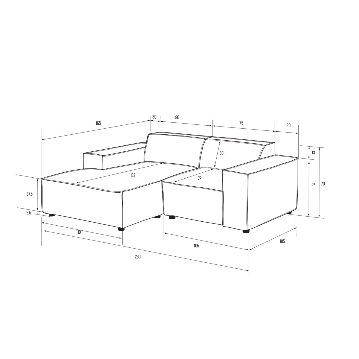 Narożnik 3 osobowy lewy Modularis - Jasny Beż