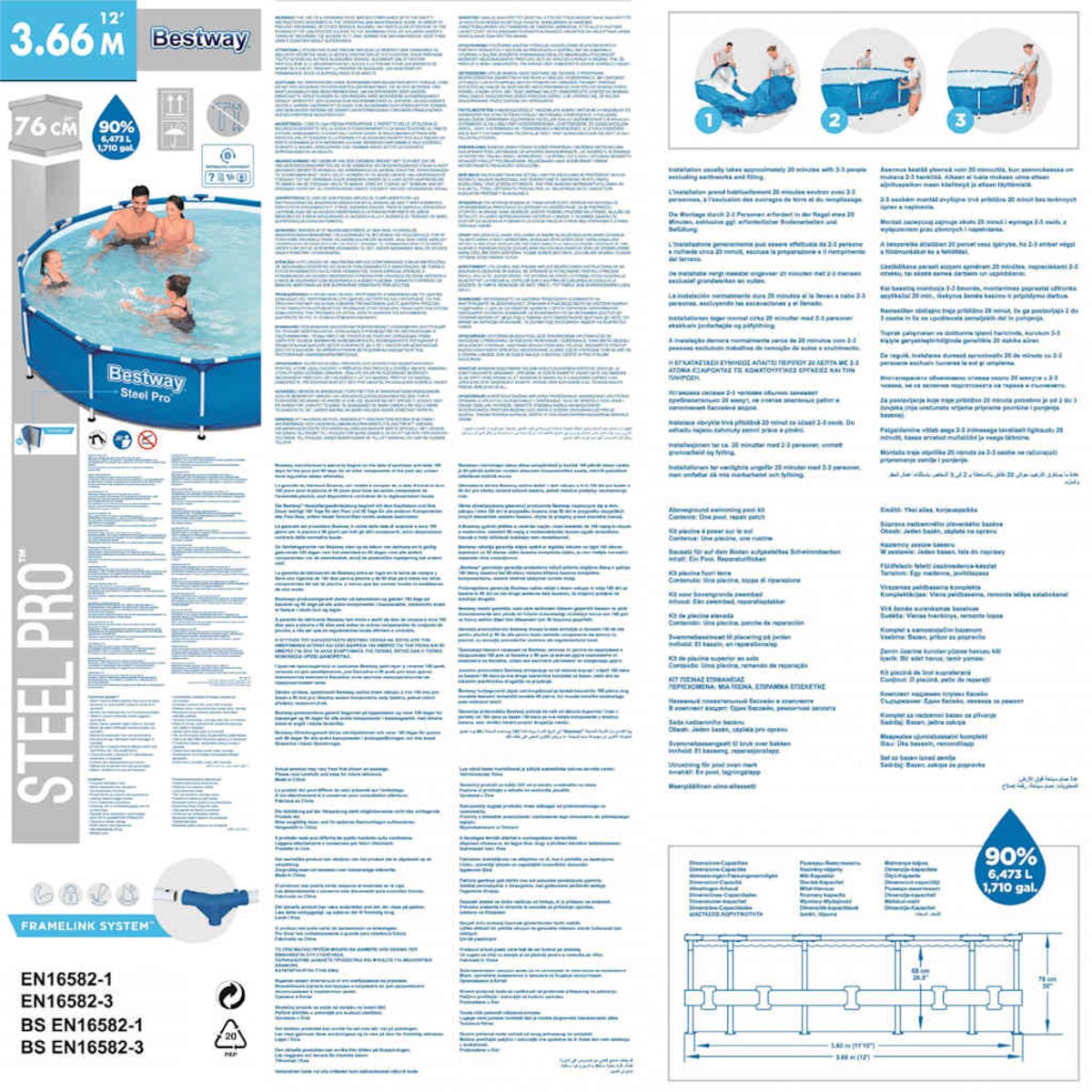 Bestway Basen Steel Pro ze stelażem, 366 x 76 cm