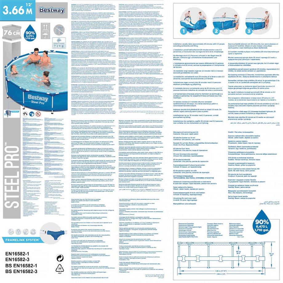 Bestway Basen Steel Pro ze stelażem, 366 x 76 cm