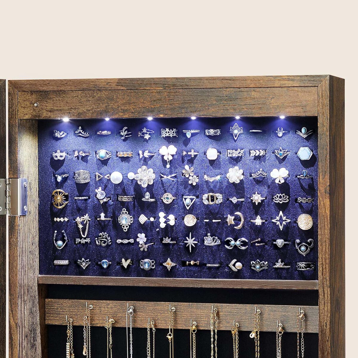 Szafka Z Lustrem Na Biżuterię 37X10X120 Cm Rustykalny Brąz