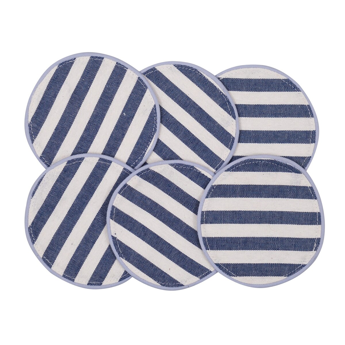 Mini dwustronne podkładki z motywem kwiatowym i eleganckich pasów Blossom Blue & Stripes – komplet 6 szt.