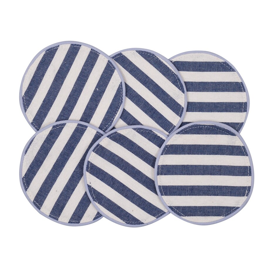 Mini dwustronne podkładki z motywem kwiatowym i eleganckich pasów Blossom Blue & Stripes – komplet 6 szt.