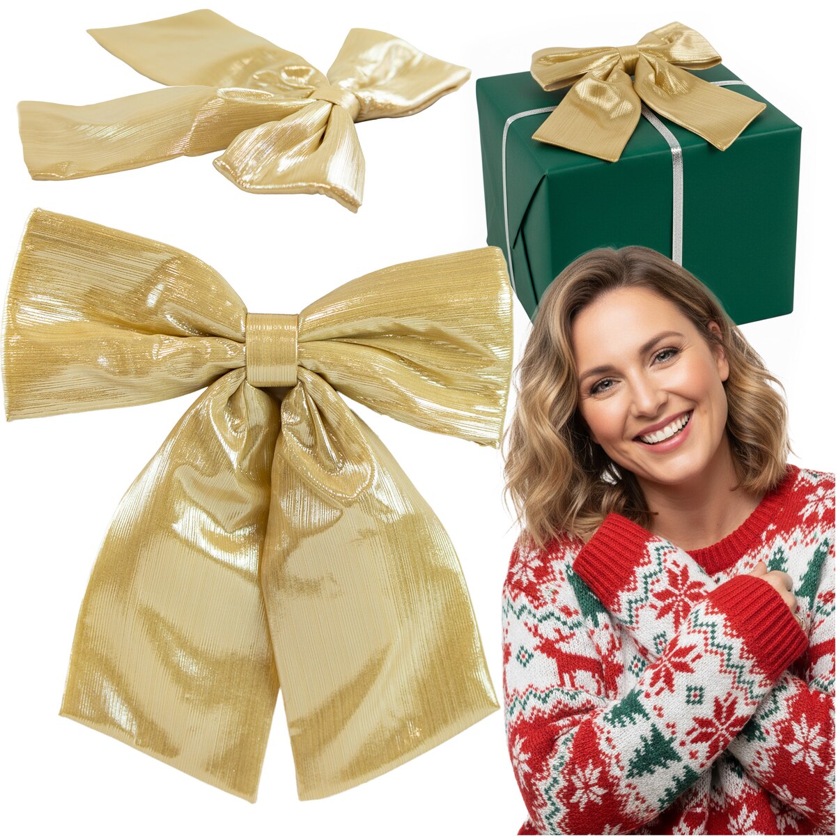 Kokarda Świąteczna Na Choinkę 33 Cm Kominek Na Boże Narodzenie Dekoracja Złota