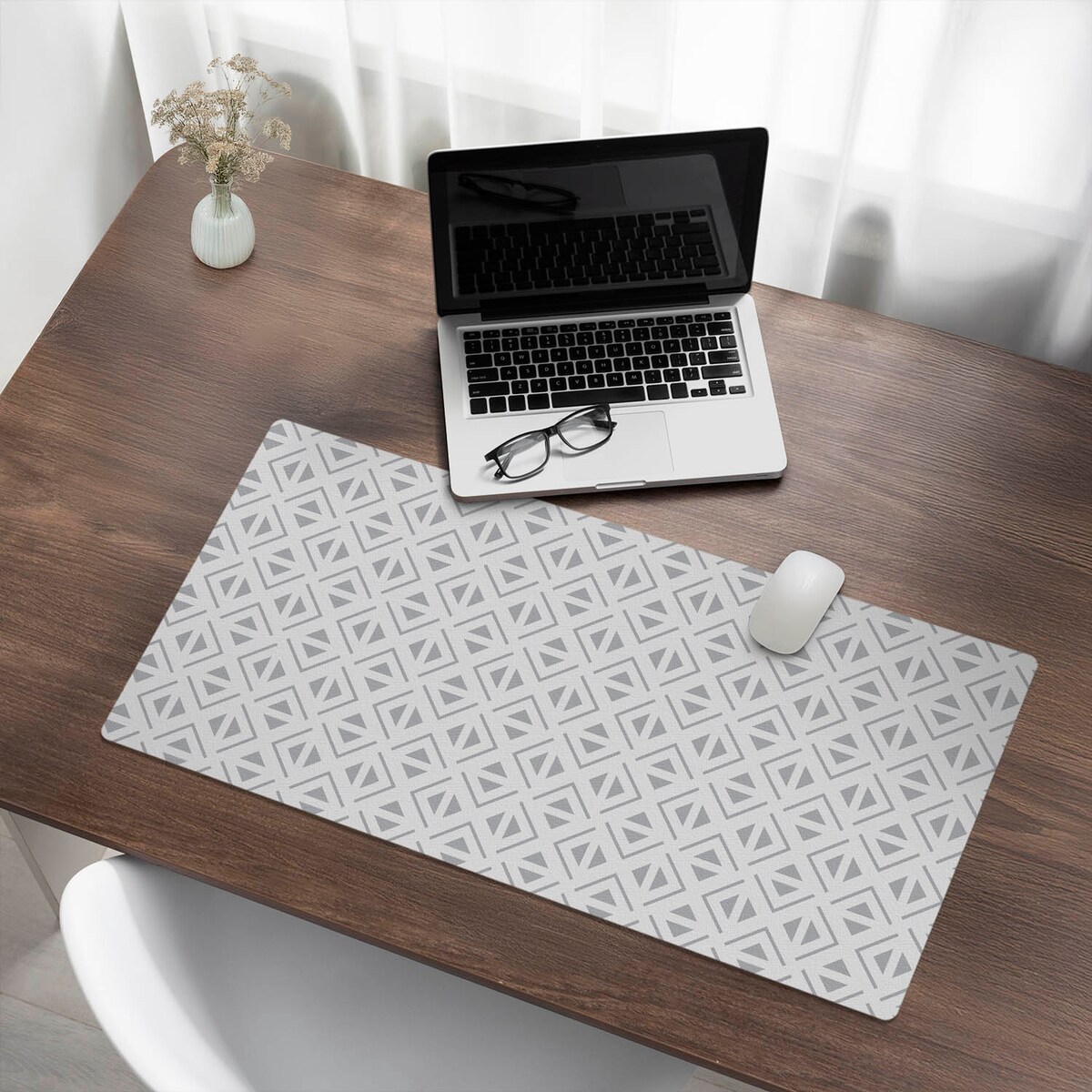 Szara mata na biurko Geometryczny wzór, 90x45 cm